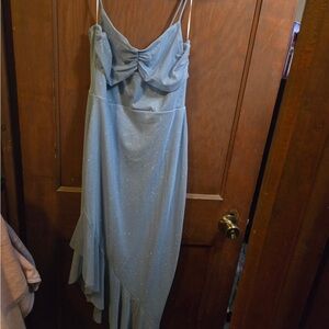 Windsor Blue Ruched Backless Slip Dress
